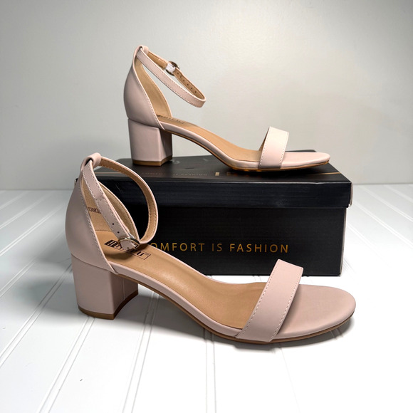 IDIFU Cookies Women’s 8 Nude Nubuck Block Heel Ankle Strap Sandals Wedding - Picture 1 of 9